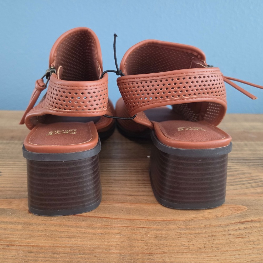 Frye and Co. Womens Oasys Sandal Slingback Cognac Perforated Block Heel Size 10M - Picture 5 of 11